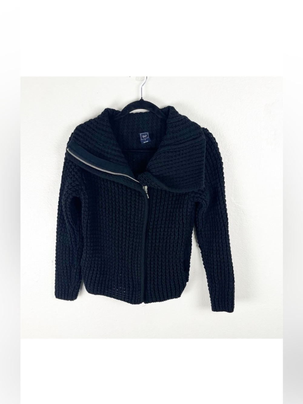 GAP Classic Black 100% Cotton Full Zipper Crochet Knit Long Sleeves Jacket Small